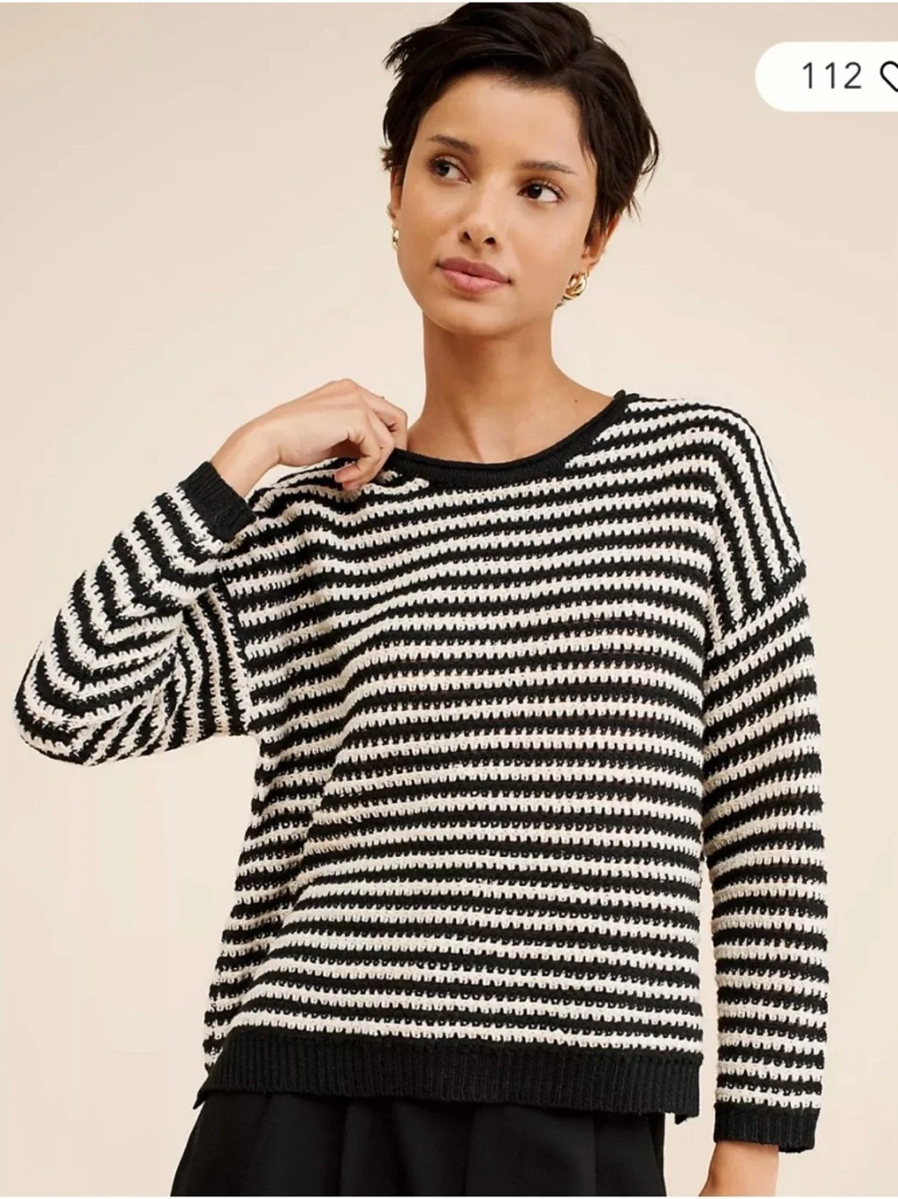 Anthropologie Black & White Striped Crewneck Sweater - Picture 1 of 5